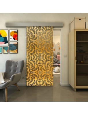 Glasschiebetür ECO-LINE - Fineprint Model 164 Gold auf Grauglas