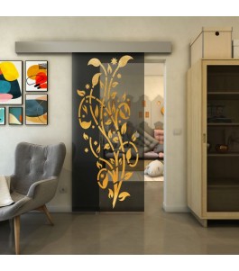 Glasschiebetür ECO-LINE - Fineprint Model 166 Gold auf Grauglas