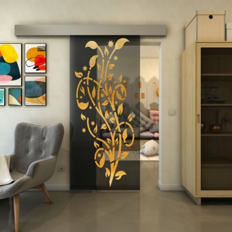 Glasschiebetür ECO-LINE - Fineprint Model 166 Gold auf Grauglas