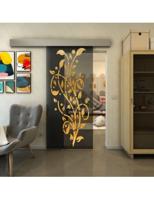 Glasschiebetür ECO-LINE - Fineprint Model 166 Gold auf Grauglas