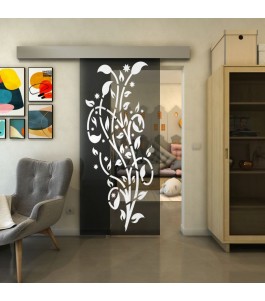Glasschiebetür ECO-LINE - Fineprint Model 166 Weiss auf Grauglas