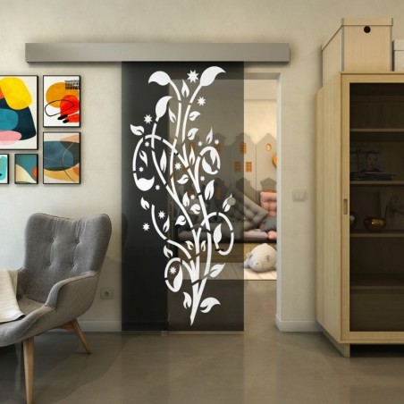 Glasschiebetür ECO-LINE - Fineprint Model 166 Weiss auf Grauglas