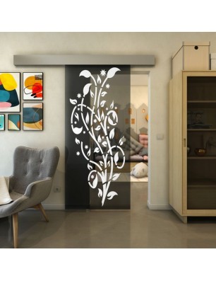 Glasschiebetür ECO-LINE - Fineprint Model 166 Weiss auf Grauglas