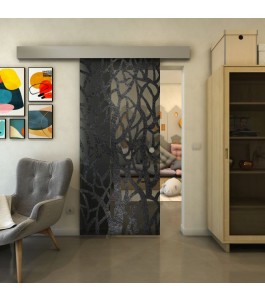 Glasschiebetür ECO-LINE - Fineprint Model 167 Schwarz auf Grauglas