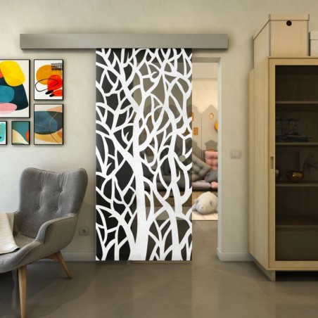 Glasschiebetür ECO-LINE - Fineprint Model 167 Weiss auf Grauglas