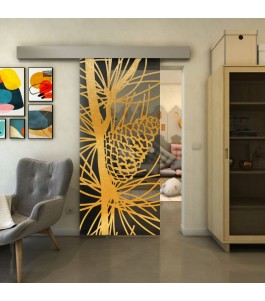 Glasschiebetür ECO-LINE - Fineprint Model 169 Gold auf Grauglas
