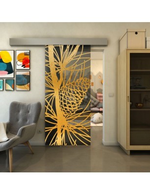 Glasschiebetür ECO-LINE - Fineprint Model 169 Gold auf Grauglas