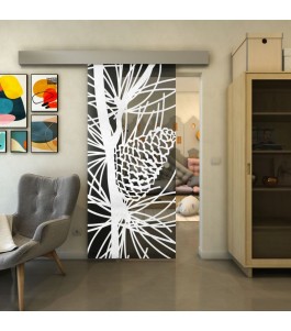 Glasschiebetür ECO-LINE - Fineprint Model 169 Weiss auf Grauglas