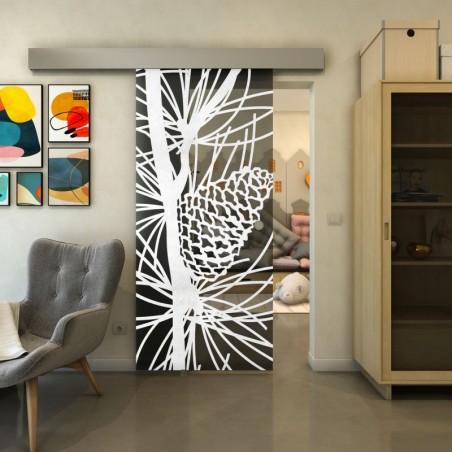 Glasschiebetür ECO-LINE - Fineprint Model 169 Weiss auf Grauglas