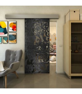 Glasschiebetür ECO-LINE - Fineprint Model 170 Schwarz auf Grauglas