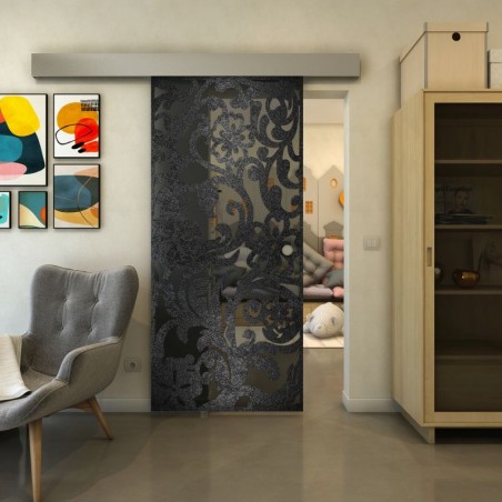 Glasschiebetür ECO-LINE - Fineprint Model 170 Schwarz auf Grauglas