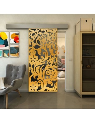 Glasschiebetür ECO-LINE - Fineprint Model 170 Gold auf Grauglas