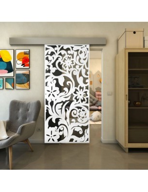 Glasschiebetür ECO-LINE - Fineprint Model 170 Weiss auf Grauglas