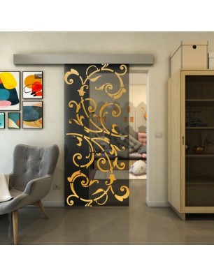 Glasschiebetür ECO-LINE - Fineprint Model 171 Gold auf Grauglas