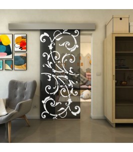 Glasschiebetür ECO-LINE - Fineprint Model 171 Weiss auf Grauglas