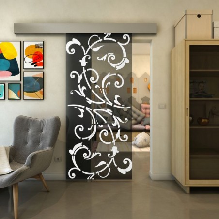 Glasschiebetür ECO-LINE - Fineprint Model 171 Weiss auf Grauglas