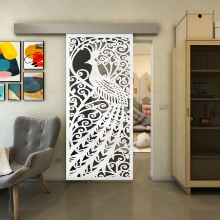 Glasschiebetür ECO-LINE - Fineprint Model 172 Weiss auf Grauglas