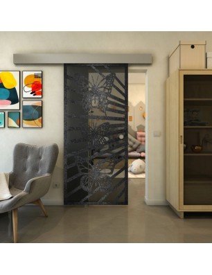 Glasschiebetür ECO-LINE - Fineprint Model 176 Schwarz auf Grauglas