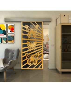 Glasschiebetür ECO-LINE - Fineprint Model 176 Gold auf Grauglas