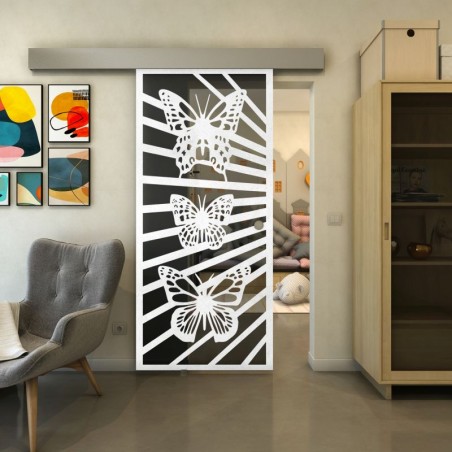 Glasschiebetür ECO-LINE - Fineprint Model 176 Weiss auf Grauglas