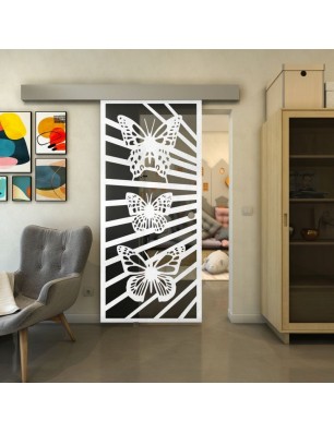 Glasschiebetür ECO-LINE - Fineprint Model 176 Weiss auf Grauglas