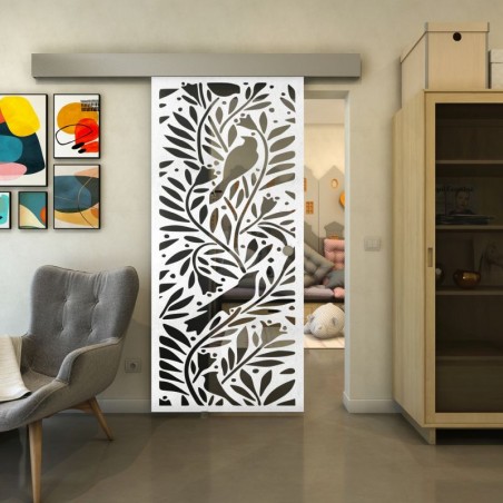 Glasschiebetür ECO-LINE - Fineprint Model 177 Weiss auf Grauglas