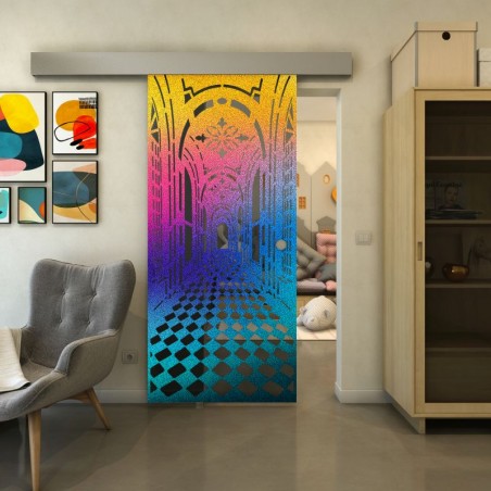Glasschiebetür ECO-LINE - Fineprint Model 181 Verlauf auf Grauglas