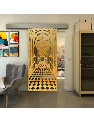 Glasschiebetür ECO-LINE - Fineprint Model 181 Gold auf Grauglas