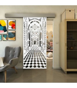 Glasschiebetür ECO-LINE - Fineprint Model 181 Weiss auf Grauglas