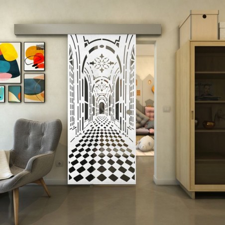 Glasschiebetür ECO-LINE - Fineprint Model 181 Weiss auf Grauglas