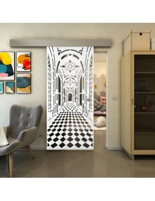 Glasschiebetür ECO-LINE - Fineprint Model 181 Weiss auf Grauglas