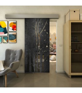 Glasschiebetür ECO-LINE - Fineprint Model 182 Schwarz auf Grauglas