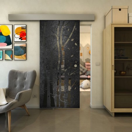 Glasschiebetür ECO-LINE - Fineprint Model 182 Schwarz auf Grauglas