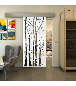 Glasschiebetür ECO-LINE - Fineprint Model 182 Weiss auf Grauglas
