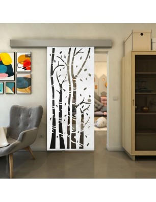 Glasschiebetür ECO-LINE - Fineprint Model 182 Weiss auf Grauglas