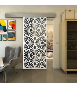 Glasschiebetür ECO-LINE - Fineprint Model 183 Weiss auf Grauglas