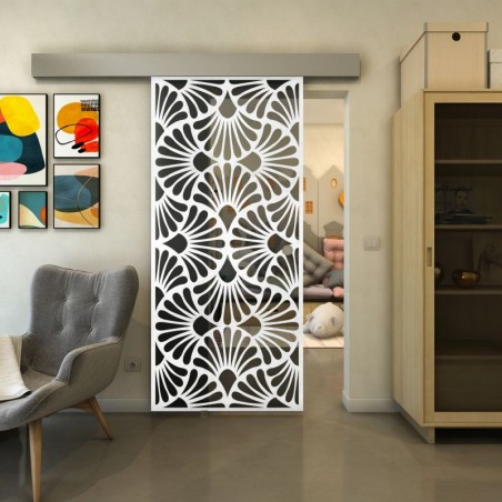 Glasschiebetür ECO-LINE - Fineprint Model 183 Weiss auf Grauglas