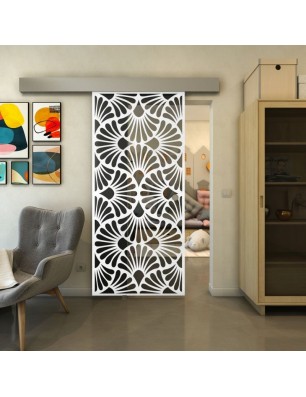 Glasschiebetür ECO-LINE - Fineprint Model 183 Weiss auf Grauglas
