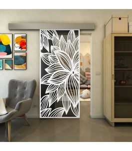 Glasschiebetür ECO-LINE - Fineprint Model 184 Weiss auf Grauglas