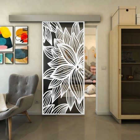 Glasschiebetür ECO-LINE - Fineprint Model 184 Weiss auf Grauglas