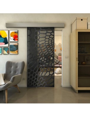 Glasschiebetür ECO-LINE - Fineprint Model 186 Schwarz auf Grauglas