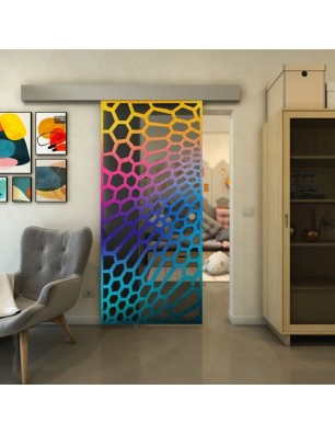 Glasschiebetür ECO-LINE - Fineprint Model 186 Verlauf auf Grauglas