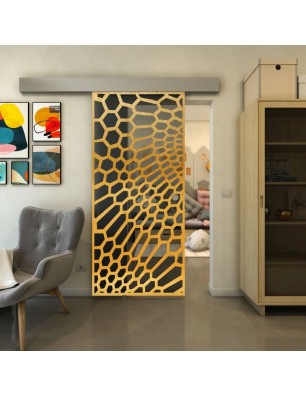 Glasschiebetür ECO-LINE - Fineprint Model 186 Gold auf Grauglas