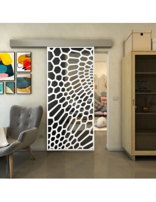 Glasschiebetür ECO-LINE - Fineprint Model 186 Weiss auf Grauglas