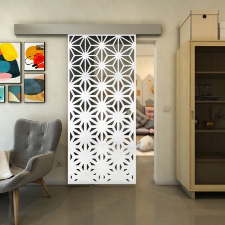 Glasschiebetür ECO-LINE - Fineprint Model 187 Weiss auf Grauglas