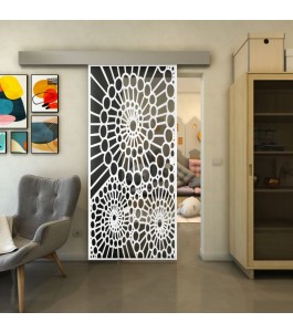 Glasschiebetür ECO-LINE - Fineprint Model 188 Weiss auf Grauglas
