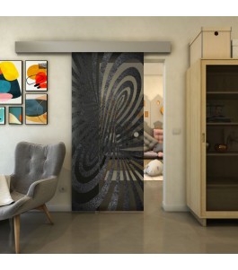Glasschiebetür ECO-LINE - Fineprint Model 189 Schwarz auf Grauglas