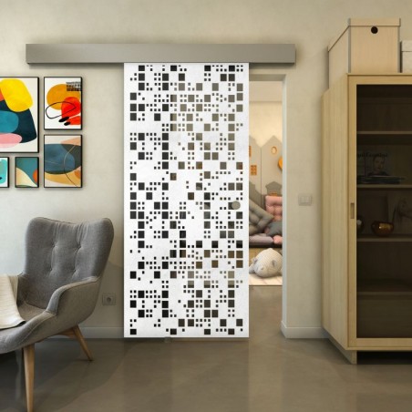 Glasschiebetür ECO-LINE - Fineprint Model 190 Weiss auf Grauglas