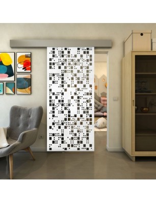 Glasschiebetür ECO-LINE - Fineprint Model 190 Weiss auf Grauglas
