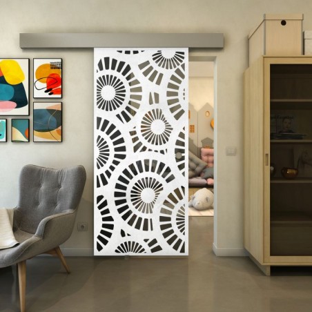 Glasschiebetür ECO-LINE - Fineprint Model 191 Weiss auf Grauglas